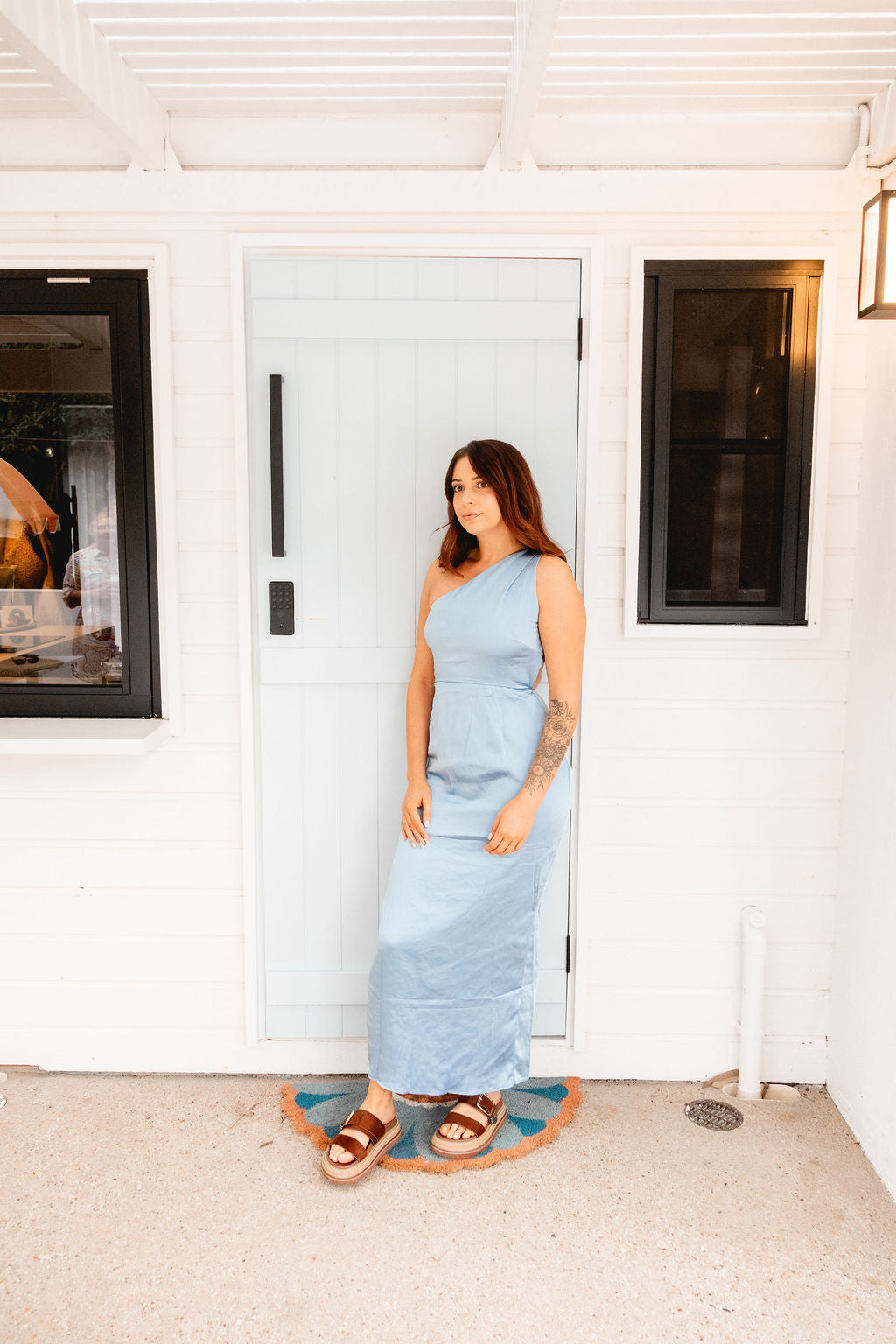 Blue Satin Evening Dress