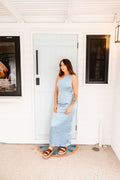 Blue Satin Evening Dress