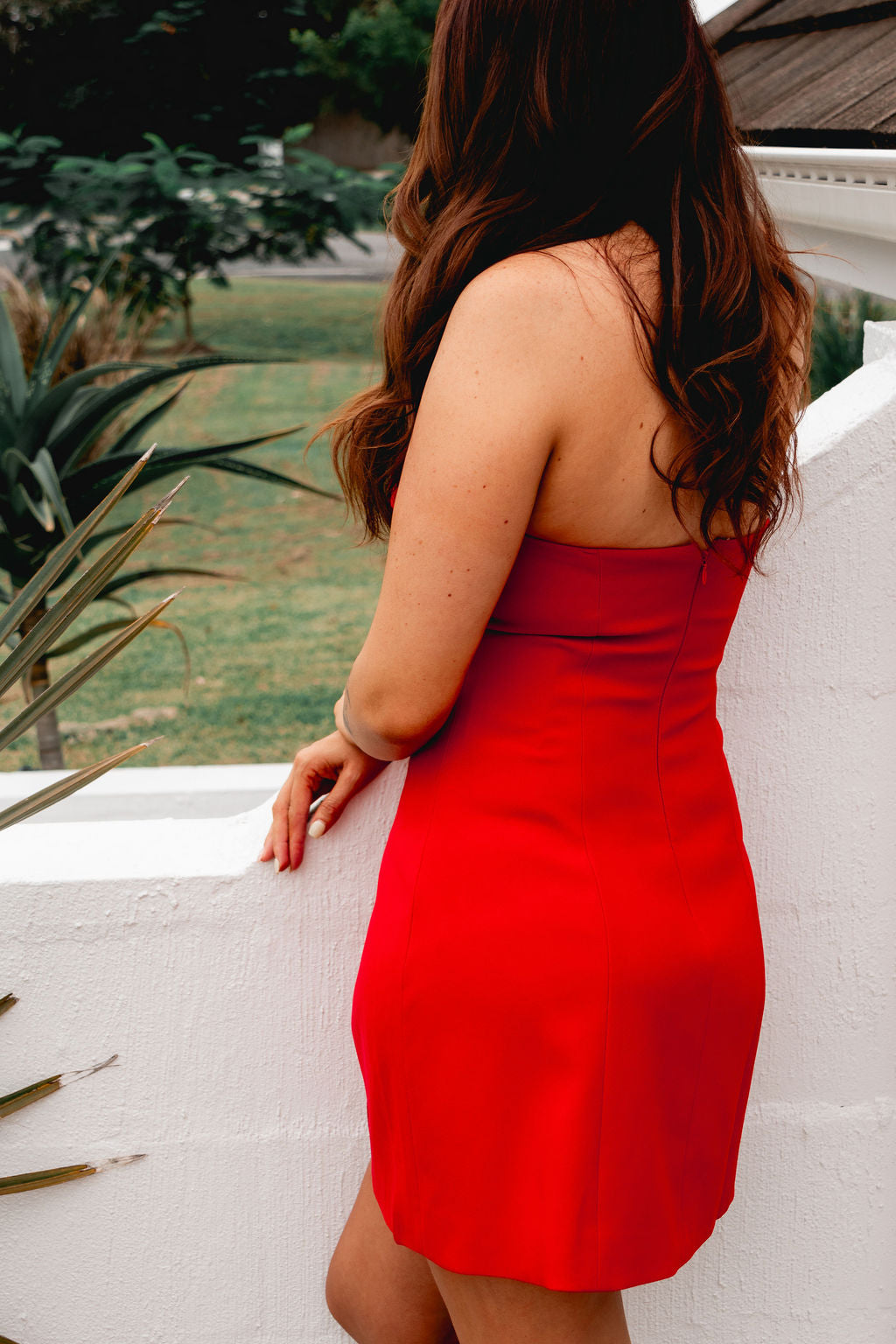 Asymmetric Neckline Gold Button Feature Cinch Waist Dress