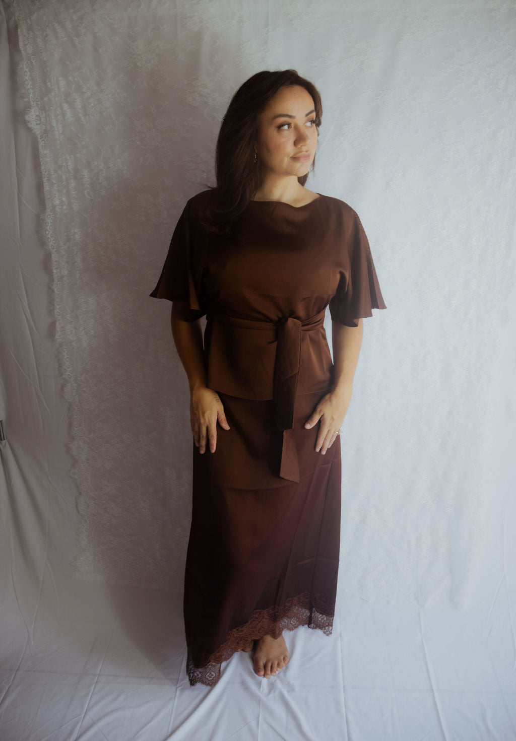 Espresso Satin Set with Lace Detail