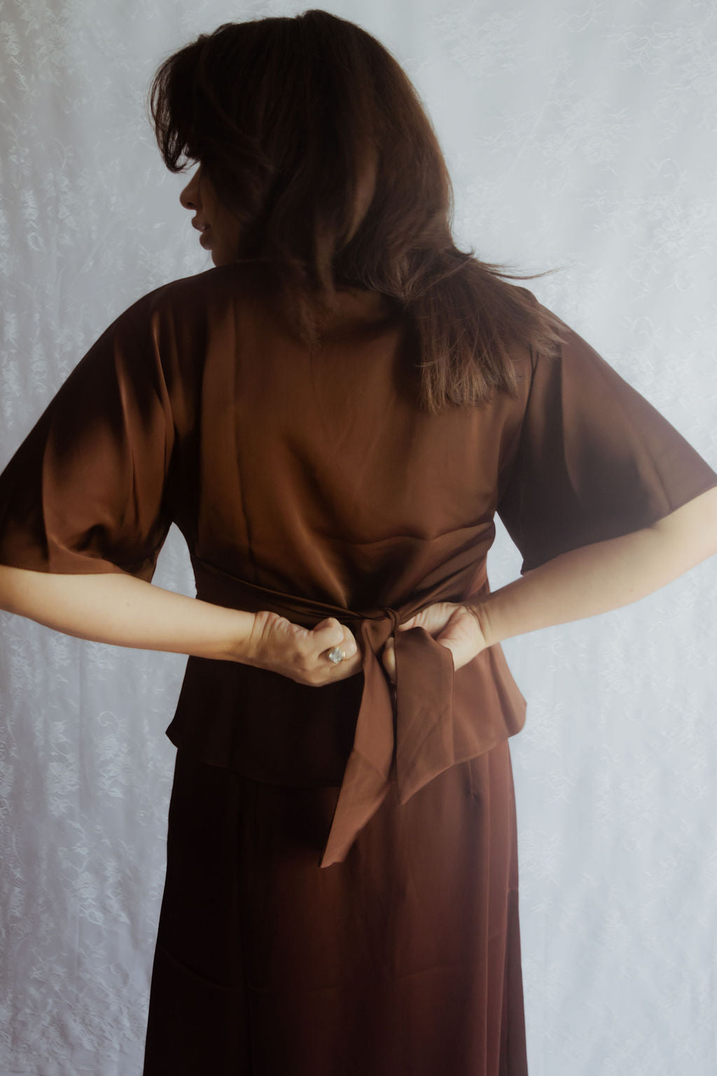 Espresso Satin Set with Lace Detail