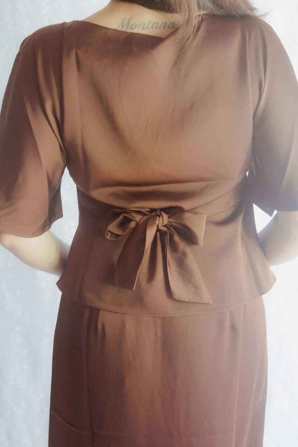 Espresso Satin Set with Lace Detail