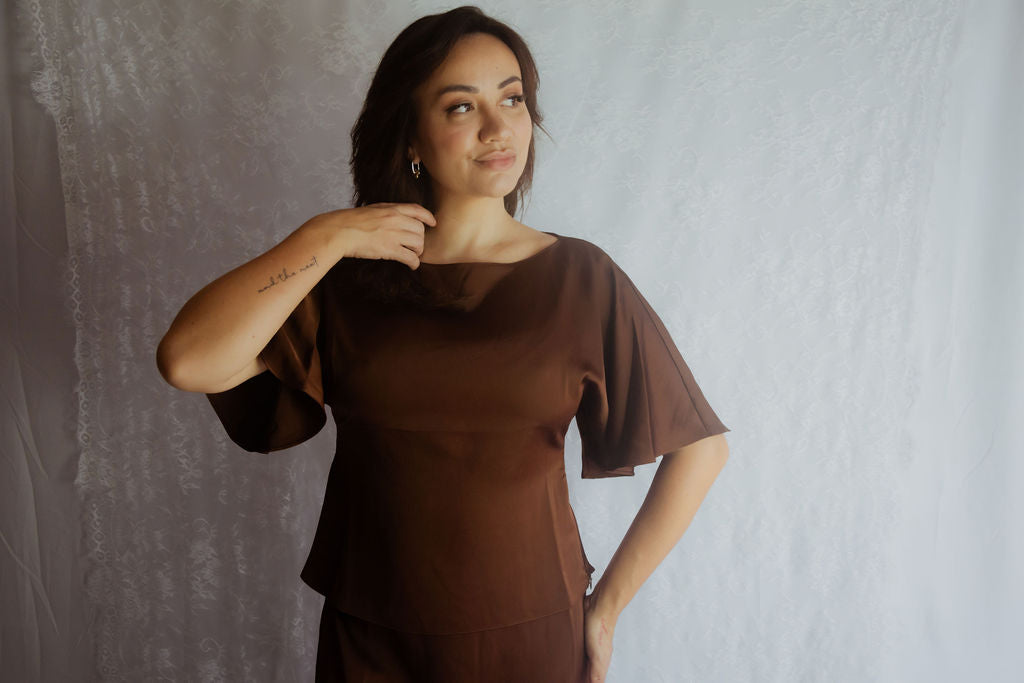 Espresso Satin Set with Lace Detail