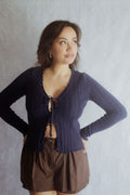 Navy Frill Edge Knitted Top