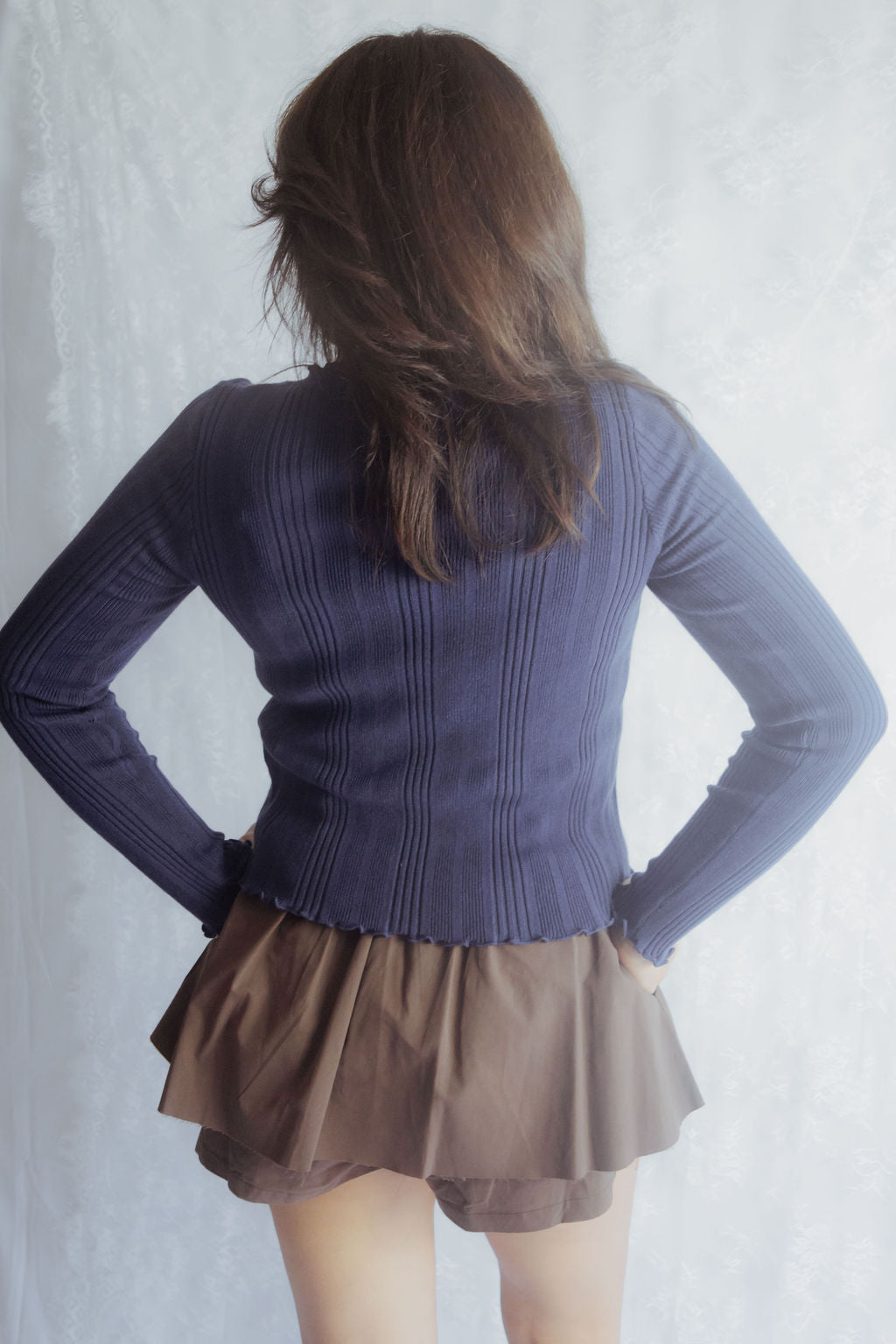 Navy Frill Edge Knitted Top