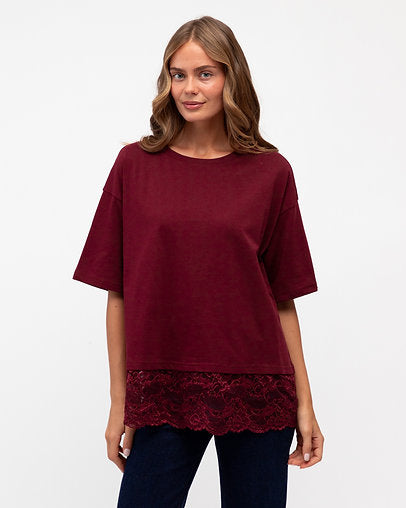 Wine Lace Detail Tee