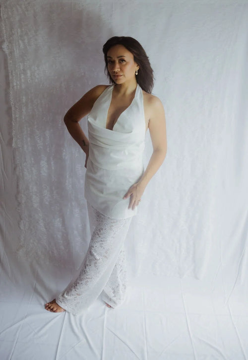 Cowl Neck Lace Pant Set