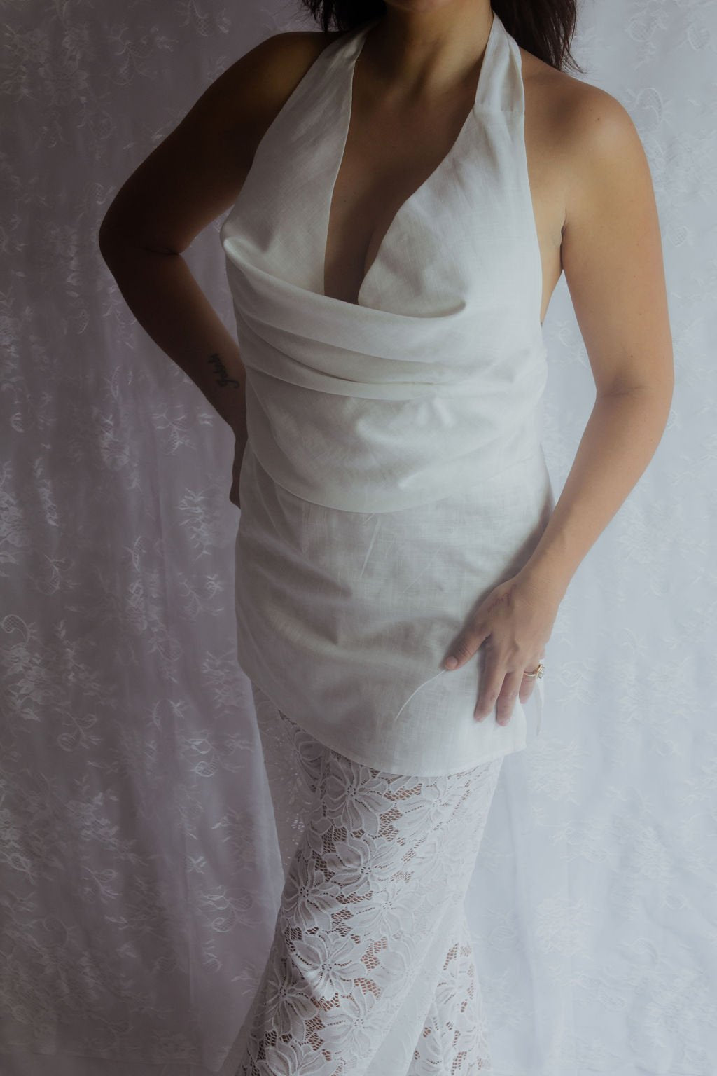 Cowl Neck Lace Pant Set