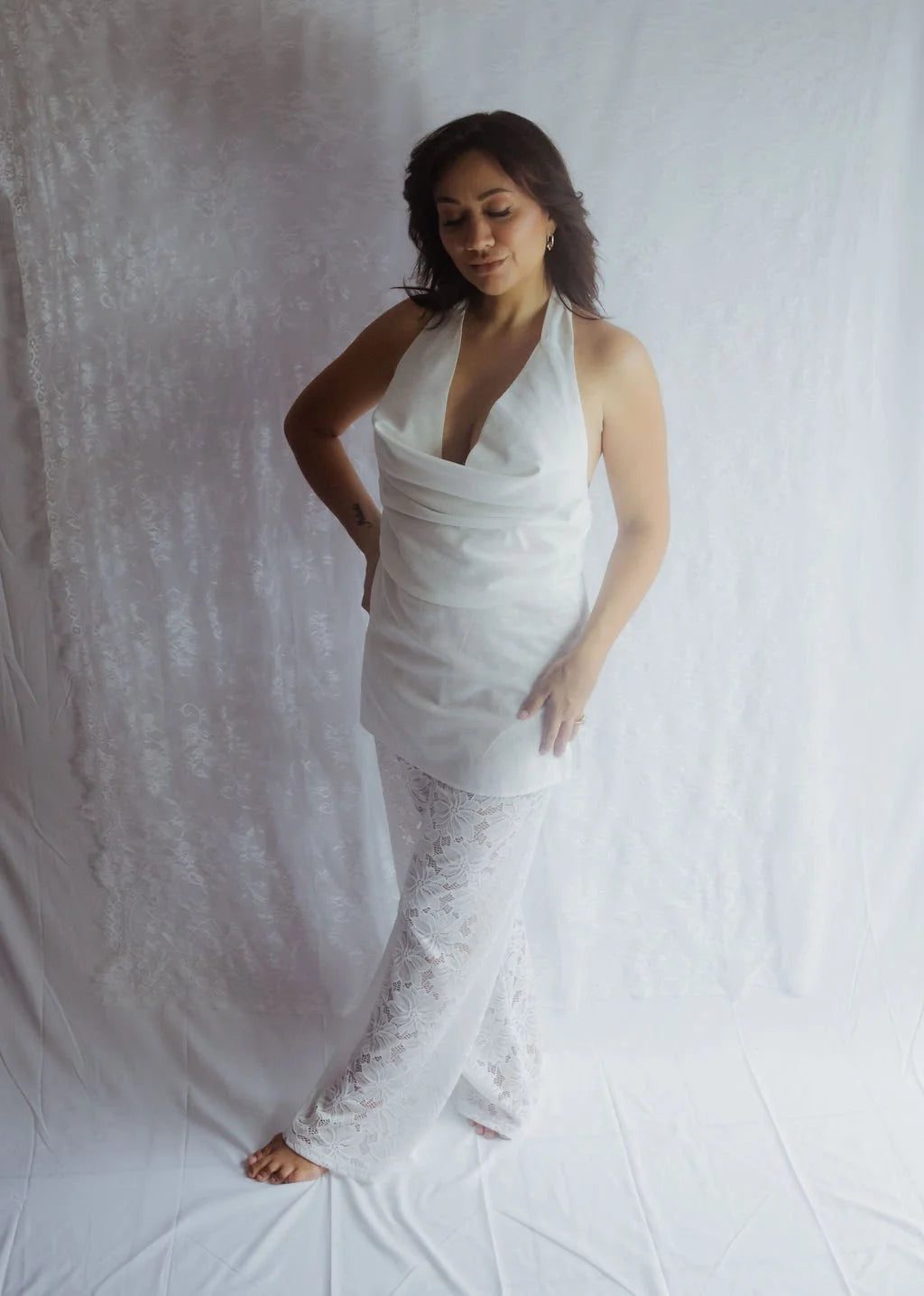 Cowl Neck Lace Pant Set