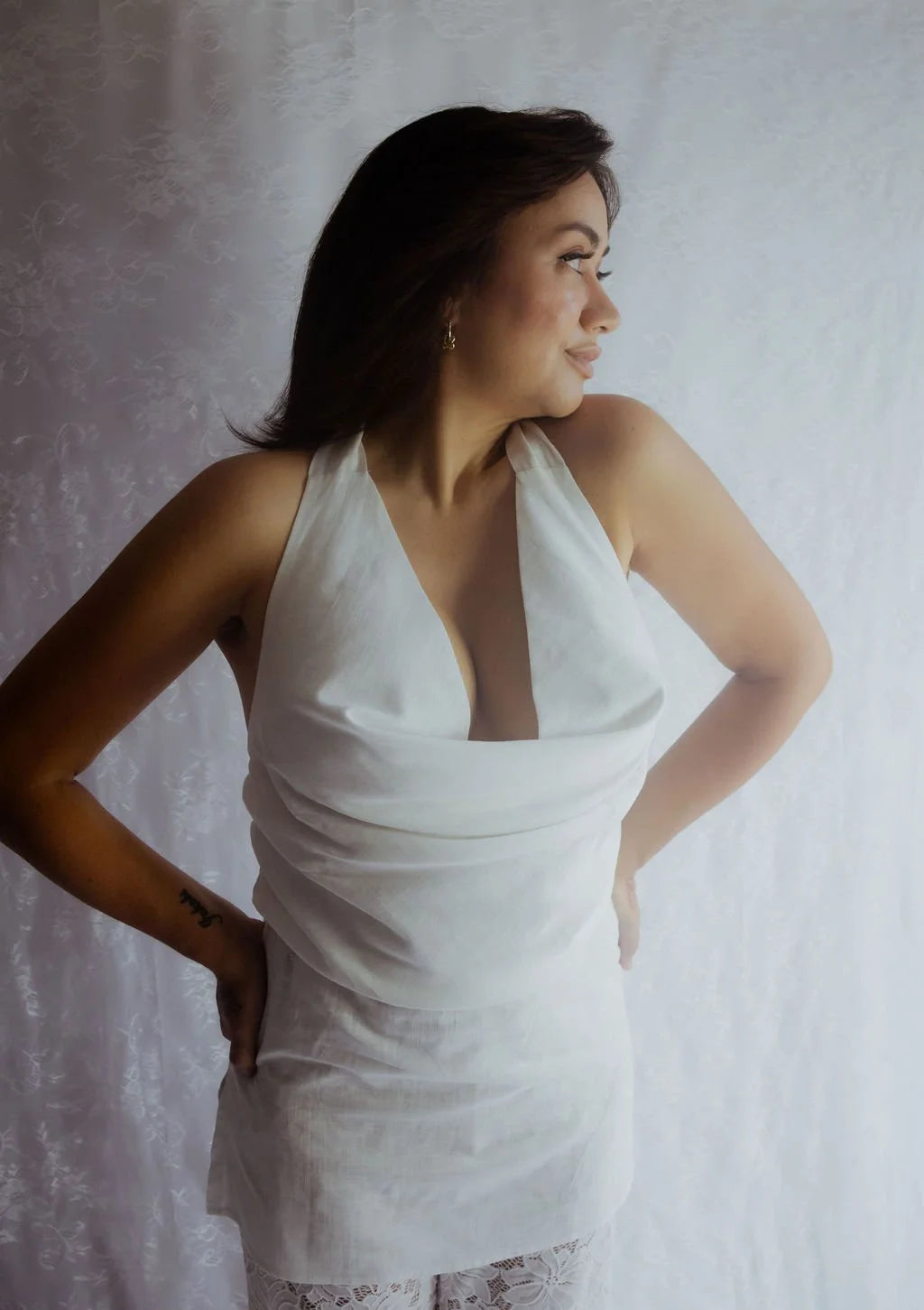 Cowl Neck Lace Pant Set