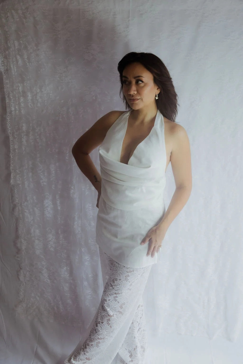Cowl Neck Lace Pant Set