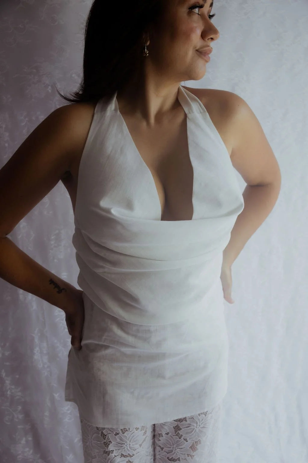 Cowl Neck Lace Pant Set