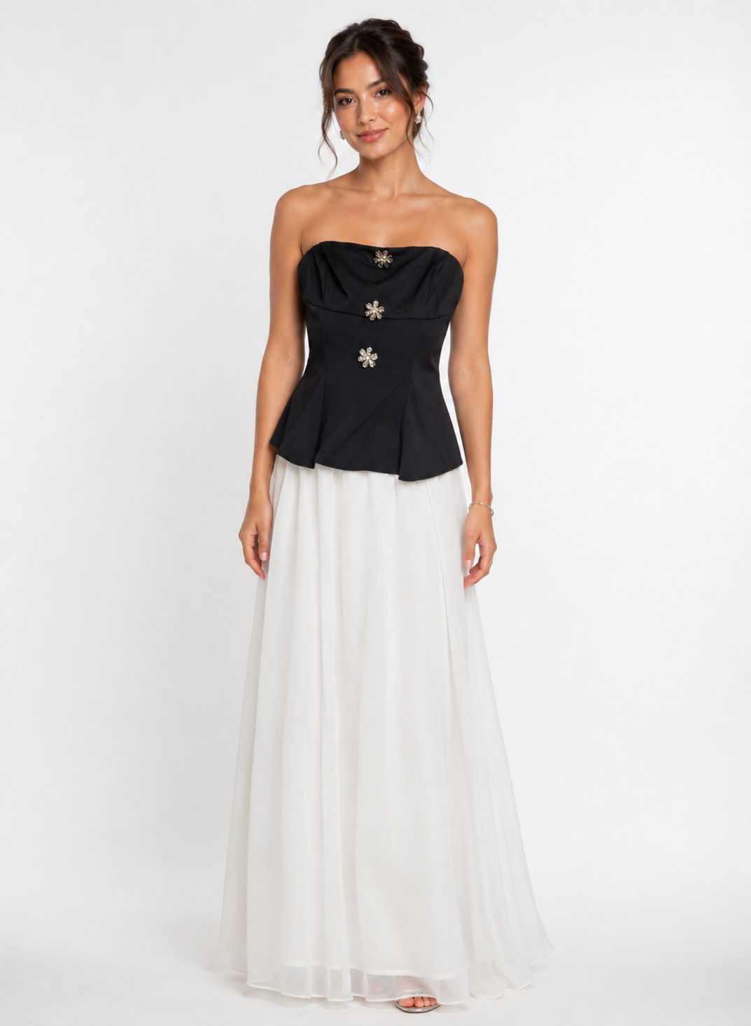 Black and White Tulle Strapless Dress